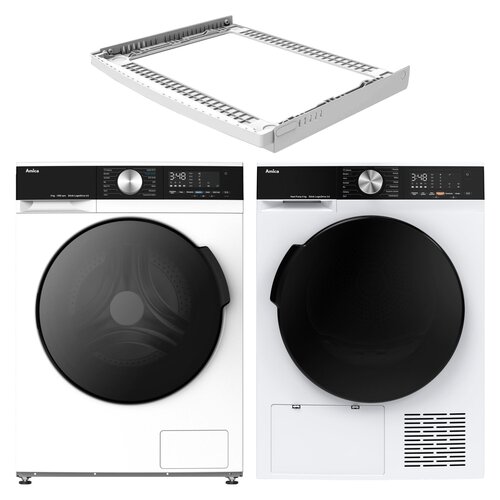 Pralka AMICA TWAC914ALiSP 9kg 1400 obr A StainPro + Suszarka AMICA ADC93LiVDT z pompą ciepła 9kg UV Hygiene Technology + Łącznik AMICA MSK180