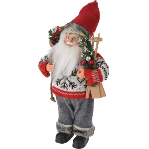 Figurka dekoracyjna CHRISTMAS DECORATION Mikołaj Deluxe 30 cm Szaro-czerwony