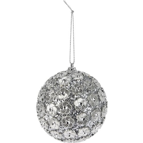Bombka CHRISTMAS DECORATION z Cekinami 8 cm Srebrny