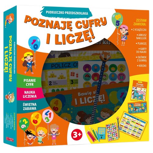 Książka z zadaniami Pudełeczko Przedszkolaka Poznaję cyfry i liczę (miękka okładka)