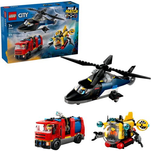 LEGO 60462 City Zestaw z helikopterem, wozem strażackim i łodzią podwodną