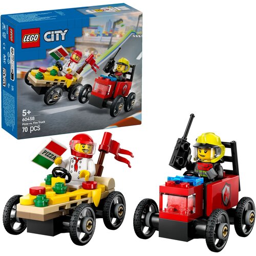 LEGO 60458 City Zestaw wyścigówek: pizza kontra wóz strażacki
