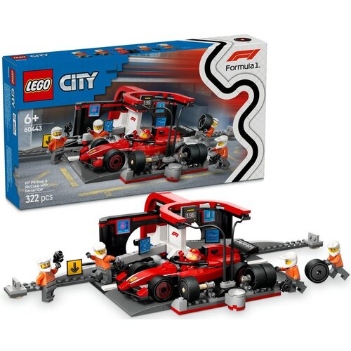 LEGO 60443 City F1 Pit stop i mechanicy z bolidem Ferrari