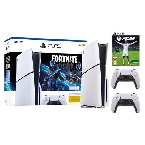 Konsola SONY PlayStation 5 Slim Fortnite Cobalt - Zestaw Startowy + EA SPORTS FC 25 Gra PS5 + Kontroler SONY DualSense Biały
