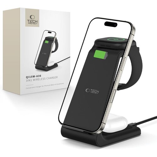 Ładowarka indukcyjna TECH-PROTECT QI15W-A36 3w1 10W Czarny