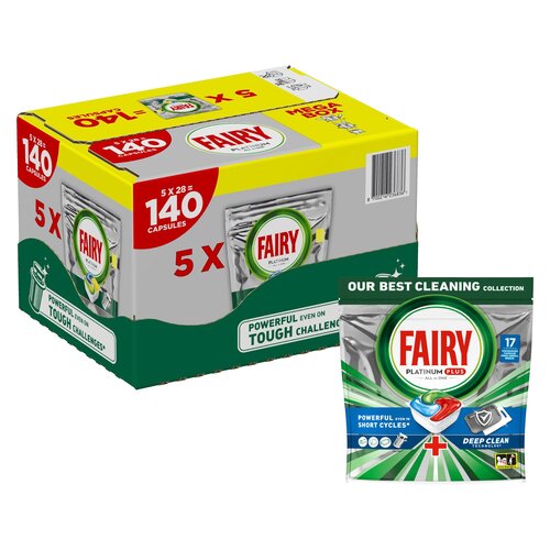 Kapsułki do zmywarki FAIRY Platinum All in One Lemon - 140 szt. + Kapsułki do zmywarki FAIRY Platinum Plus All in One - 17 szt.