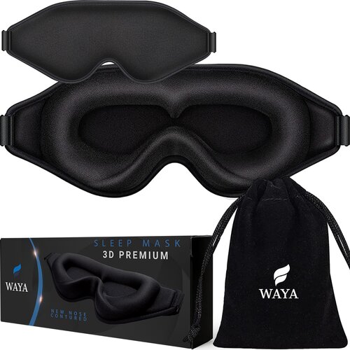 Opaska na oczy WAYA 3D Premium V2 Czarny + worek WAYA