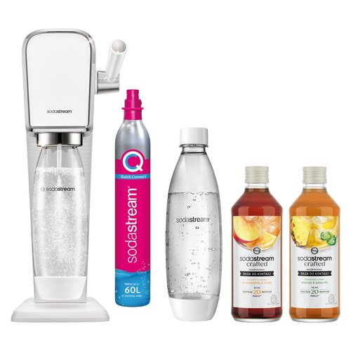 Saturator SODASTREAM Art Biały + Syrop SODASTREAM Crafted Brzoskwinia i Imbir 330 ml + Syrop SODASTREAM Crafted Ananas i Jalapeno 330 ml