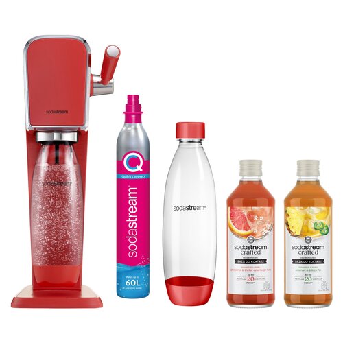 Saturator SODASTREAM Art Czerwony + Syrop SODASTREAM Crafted Grejpfrut i Kwiat czarnego bzu 330 ml + Syrop SODASTREAM Crafted Ananas i Jalapeno 330 ml