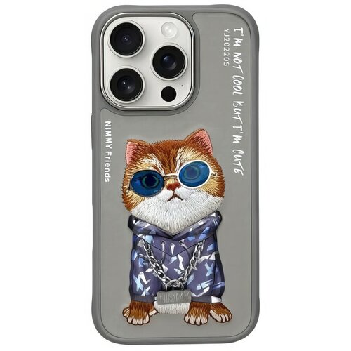 Etui NIMMY Glasses Cool Cat do Apple iPhone 16 Pro Szary
