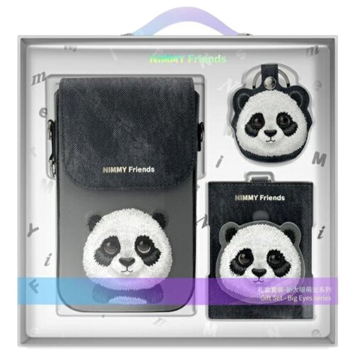 Zestaw prezentowy NIMMY Big Eyed Pet 2.0 Panda Czarny 3w1 Torebka na telefon + Portfel + Etui na lokalizator