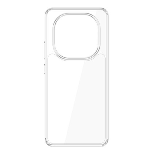 Przezroczyste etui na telefon z wyraźnie zaznaczonym miejscem na aparat, które ma zaokrąglone rogi i gładką powierzchnię. Na bocznej krawędzi widoczne są przyciski, a całość wykonana jest z przezroczystego materiału.