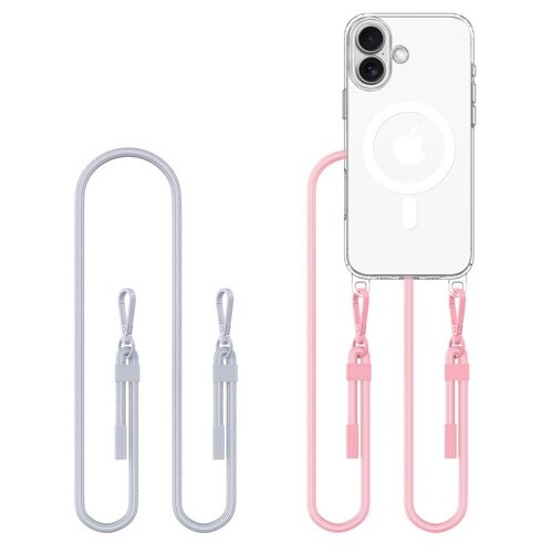 Etui TECH-PROTECT Flexair Chain MagSafe do Apple iPhone 16 Przezroczysto-szaro-różowy