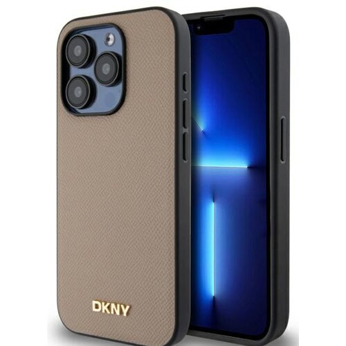 Etui DKNY Grained Metal Logo MagSafe do Apple iPhone 15 Pro Max Beżowy