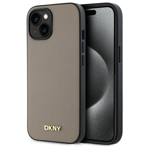 Etui DKNY Grained Metal Logo MagSafe do Apple iPhone 15 Beżowy