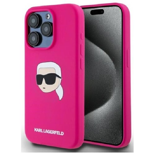Etui KARL LAGERFELD Silicone Karl Head Print MagSafe do Apple iPhone 15 Pro Fuksja