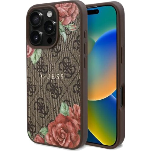 Etui GUESS 4G Flowers Print MagSafe do Apple iPhone 16 Pro Brązowy
