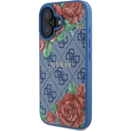 Etui GUESS 4G Flowers Print MagSafe do Apple iPhone 16 Niebieski
