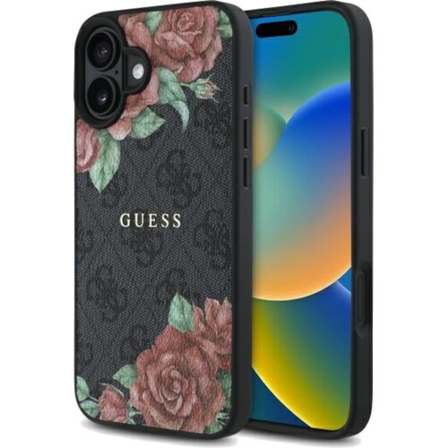 Etui GUESS 4G Flowers Print MagSafe do Apple iPhone 16 Czarny