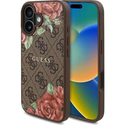 Etui GUESS 4G Flowers Print MagSafe do Apple iPhone 16 Brązowy