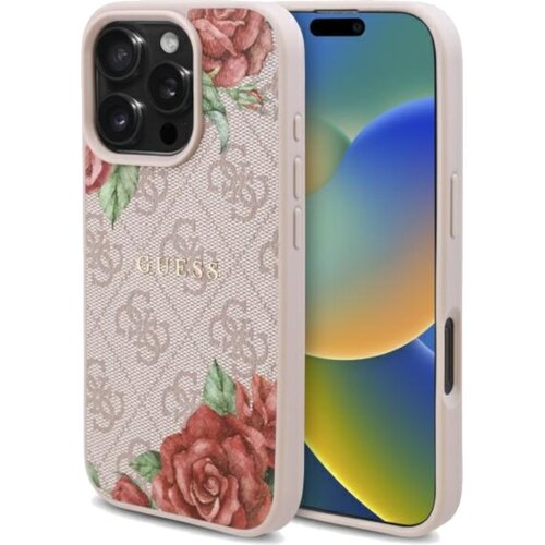 Etui GUESS 4G Flowers Print MagSafe do Apple iPhone 16 Pro Max Różowy