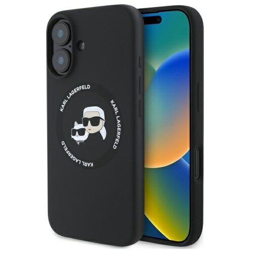 Etui KARL LAGERFELD Silicone Karl&Choupette Heads MagSafe do Apple iPhone 16 Czarny