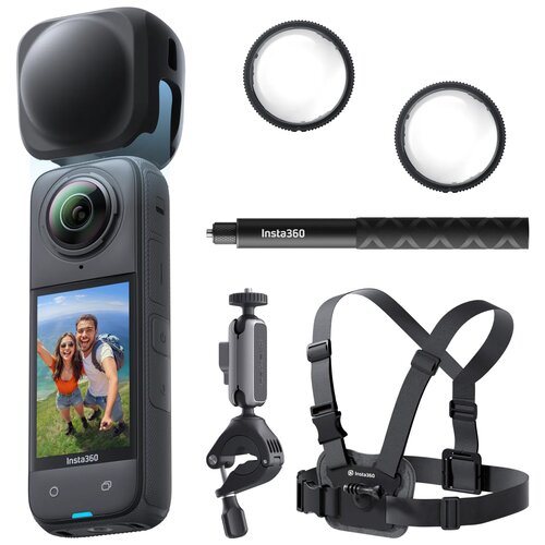 Kamera sportowa INSTA360 X4 BIKE BUNDLE, kamera 360° 8K/30 FPS z mocowaniami rowerowymi i kijem selfie-stick 114 cm