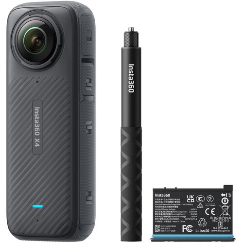 Kamera sportowa INSTA360 X4 ACTION BUNDLE, filmy 360° w rozdzielczości 8K/30 FPS, Wi-Fi, Bluetooth