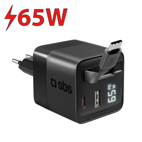 Ładowarka sieciowa SBS GAN 65W + Kabel USB-C Czarny