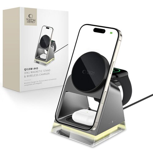 Ładowarka indukcyjna TECH-PROTECT QI15W A43 3w1 MagSafe Czarny