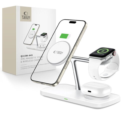 Ładowarka indukcyjna TECH-PROTECT QI15W A45 3w1 MagSafe Biały