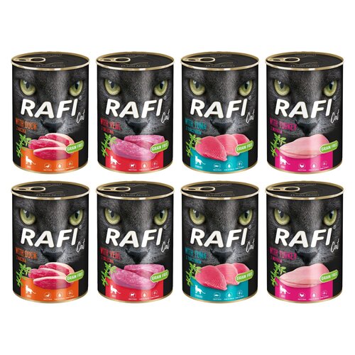Karma dla kota RAFI Mix smaków z indykiem, tuńczykiem, kaczką, cielęciną 8 x 400 g