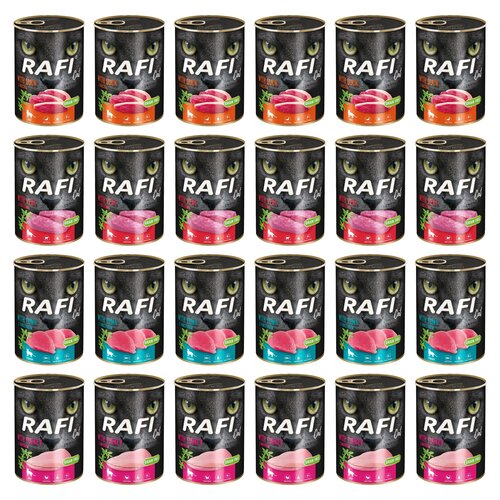 Karma dla kota RAFI Mix smaków z tuńczykiem, kaczką, cielęciną, indykiem 24 x 400 g
