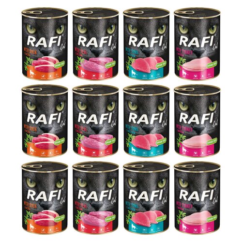 Karma dla kota RAFI Mix smaków z kaczką, cielęciną, indykiem, tuńczykiem 12 x 400 g