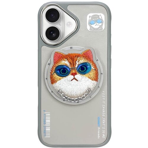 Etui NIMMY Glasses Cool Cat MagSafe do Apple iPhone 16 Szary