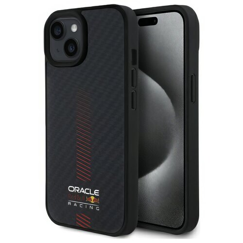 Etui RED BULL Carbon Fiber Power Bar MagSafe do Apple iPhone 15 Czarny