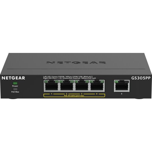 Switch NETGEAR GS305PP-300EUS Gigabit Ethernet, 5 portów, Funkcja PoE