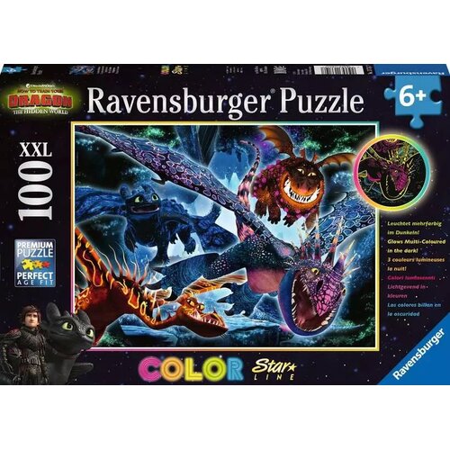 Puzzle RAVENSBURGER Color Star Line Świecące Smoki 13710 (100 elementów)