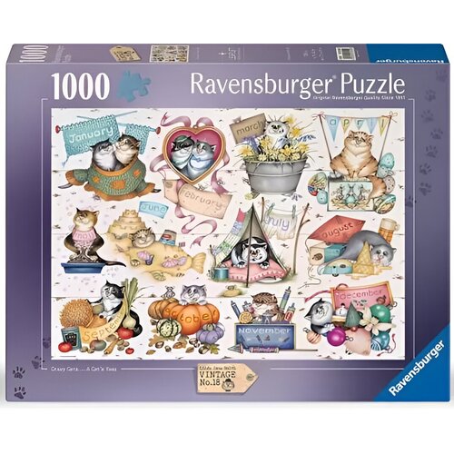 Puzzle RAVENSBURGER Szalone Koty kalendarz 12001452 (1000 elementów)