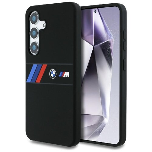 Etui BMW Silicone Middle Tricolor Stripes MagSafe do Samsung Galaxy S25 Czarny