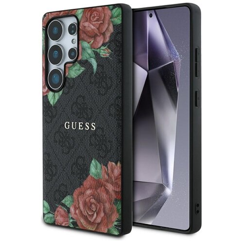Etui GUESS Leather 4G Flowers Print Metal MagSafe do Samsung Galaxy S25 Ultra Czarny