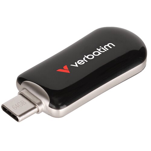 Pendrive VERBATIM Plectra 64GB, USB-C 3.0, Odczyt 100 Mb/s, Zapis 25 Mb/s, Czarny