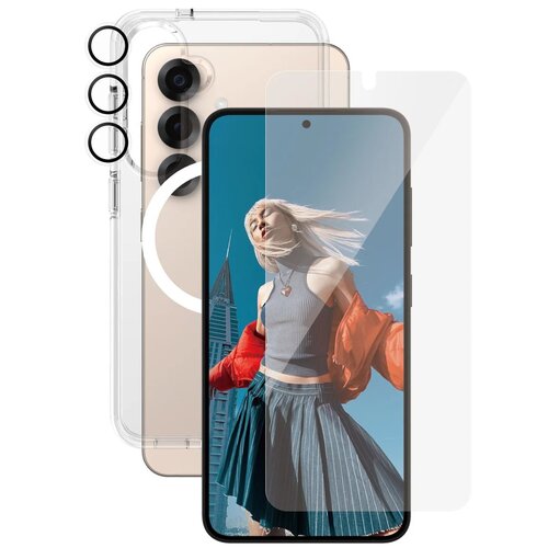 Etui PANZERGLASS Flagship 3w1 do Samsung Galaxy S25 Przezroczysty + Szkło + Szkło na obiektyw