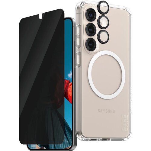 Etui PANZERGLASS Flagship 3w1 do Samsung Galaxy S25 Przezroczysty + Szkło prywatyzujące + Szkło na obiektyw
