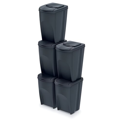 Kosz na śmieci do segregacji PROSPERPLAST Sortibox SET5 uchylna klapka, ustawiany w szereg lub słupki 5 x 20L Antracytowy