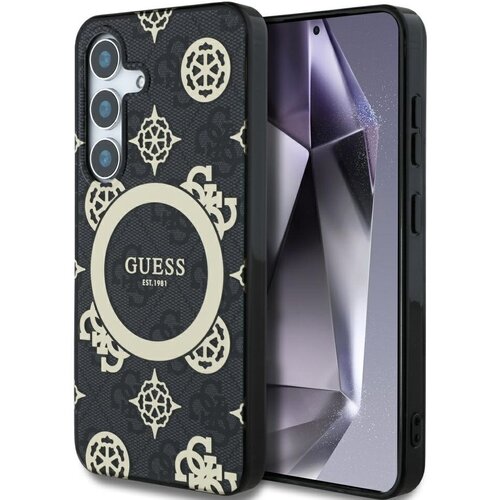 Etui GUESS 4G Background Gold Electroplated Peony Pattern MagSafe do Samsung Galaxy S25 Czarny
