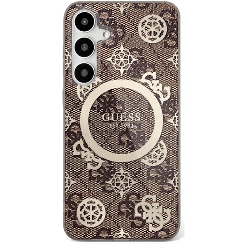 Etui GUESS 4G Background Gold Electroplated Peony Pattern MagSafe do Samsung Galaxy S25 Brązowy