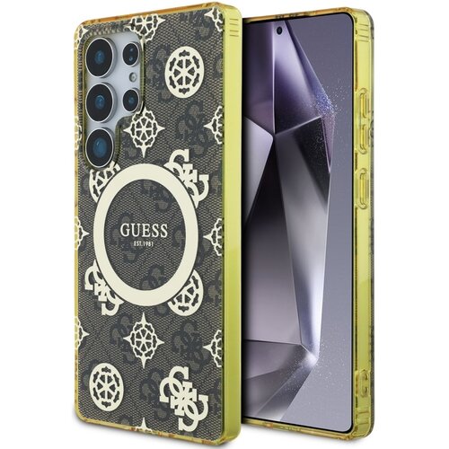 Etui GUESS 4G Background Gold Electroplated Peony Pattern MagSafe do Samsung Galaxy S25 Ultra Brązowy