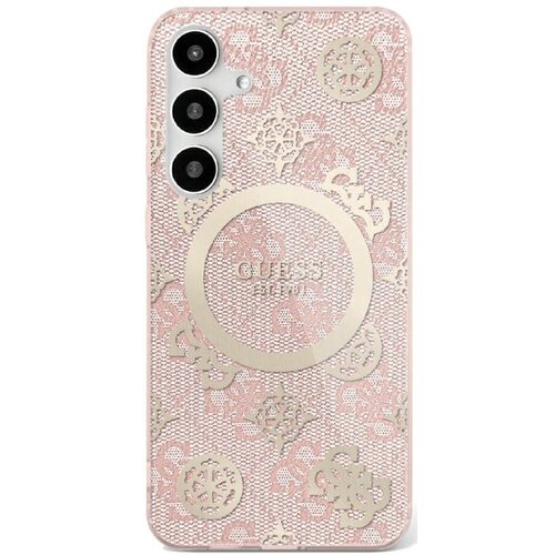 Etui GUESS 4G Background Gold Electroplated Peony Pattern MagSafe do Samsung Galaxy S25 Różowy