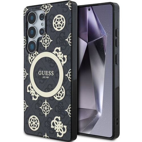 Etui GUESS 4G Background Gold Electroplated Peony Pattern MagSafe do Samsung Galaxy S25 Ultra Czarny